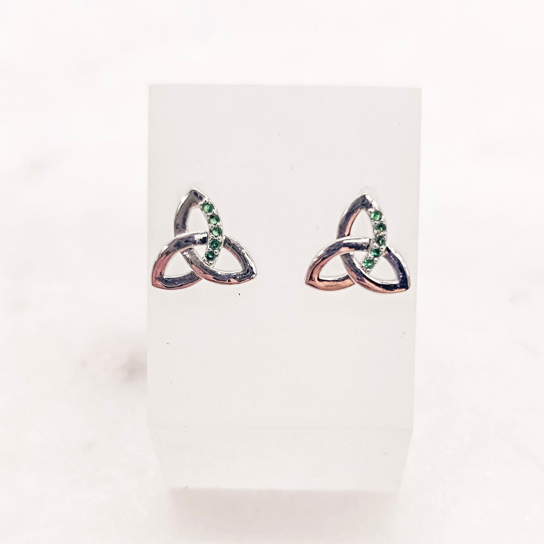 Emerald Embed Trinity Knot Stud Earrings
