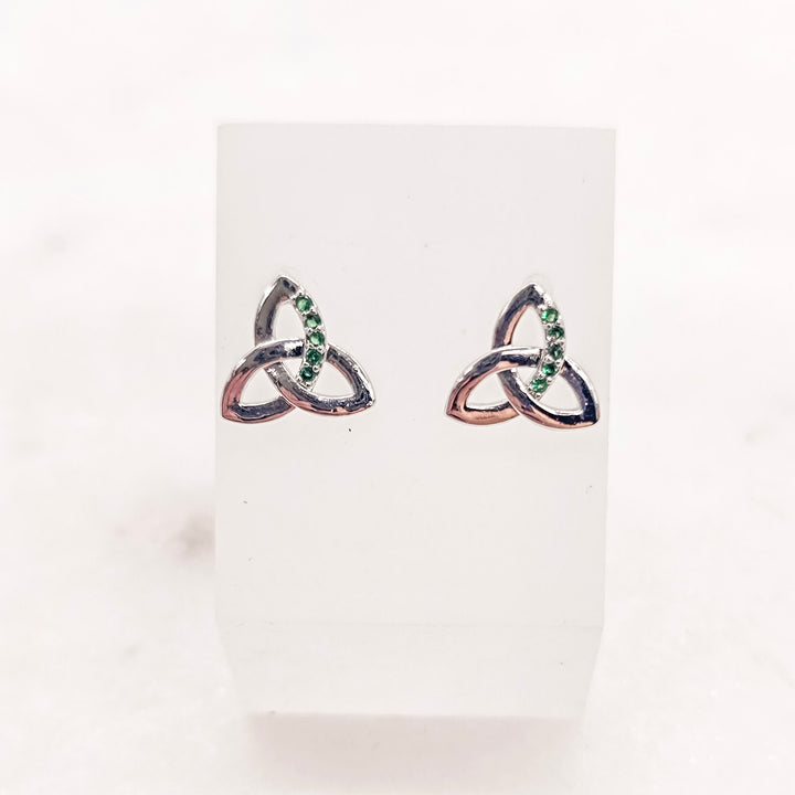 Emerald Embed Trinity Knot Stud Earrings