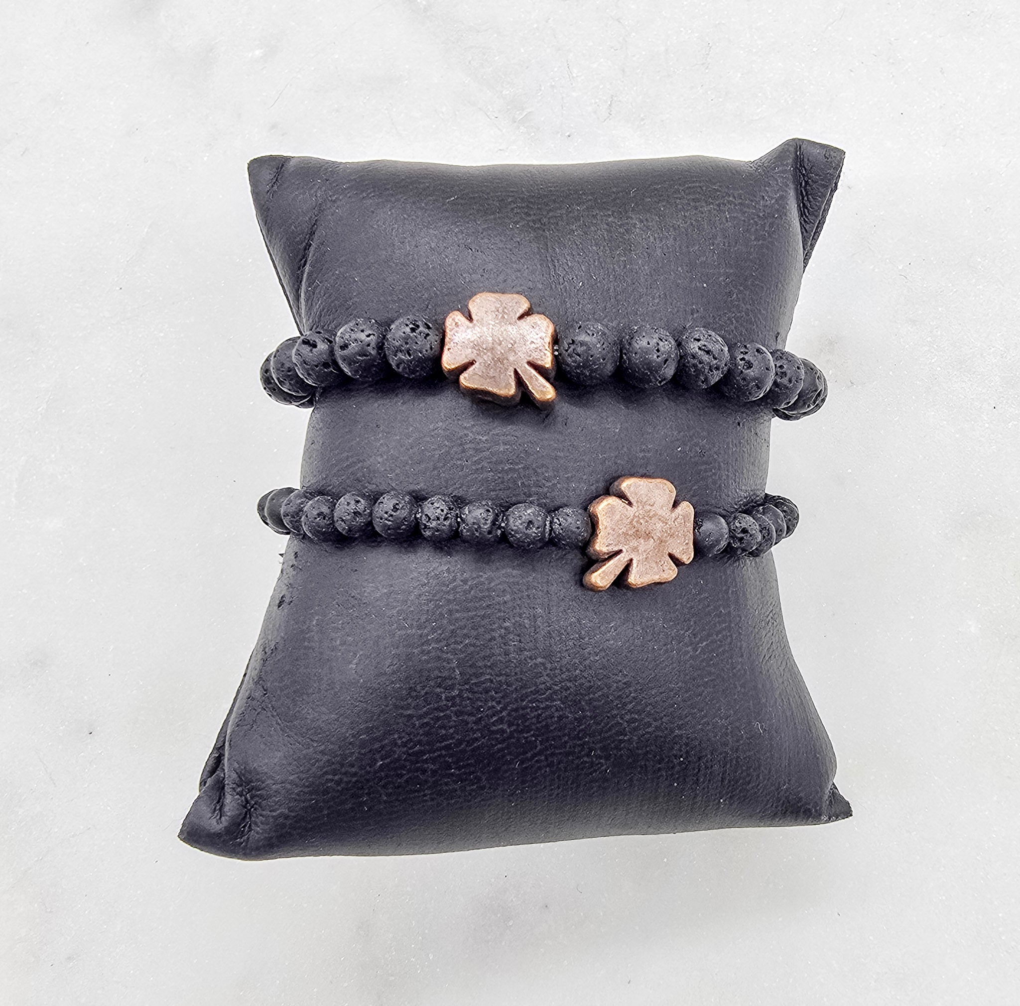 Four Leaf Clover Lava Stone Stretch Bracelet