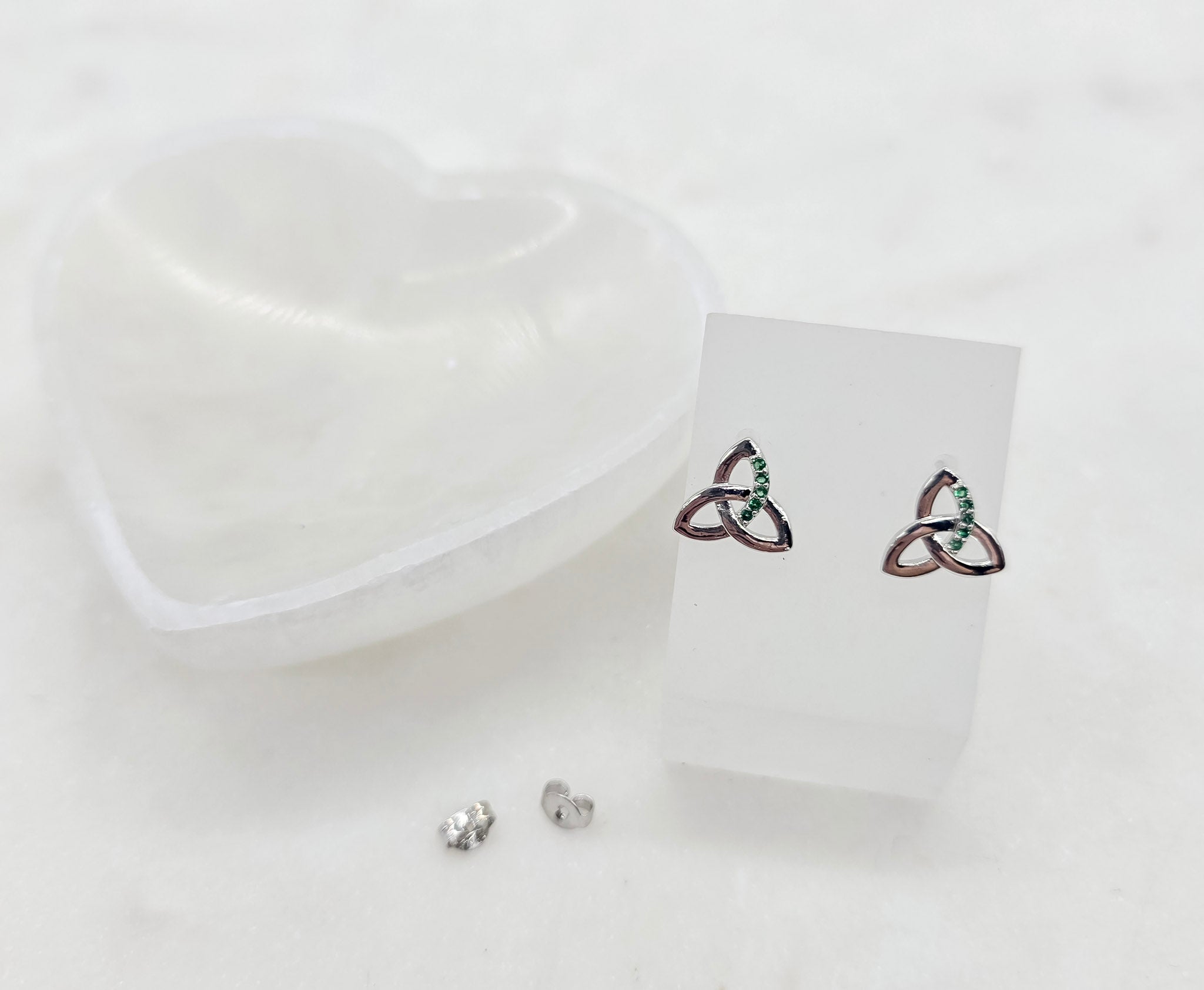 Emerald Embed Trinity Knot Stud Earrings