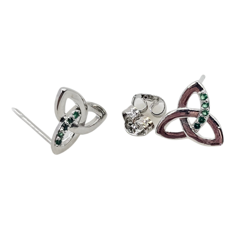 Emerald Embed Trinity Knot Stud Earrings