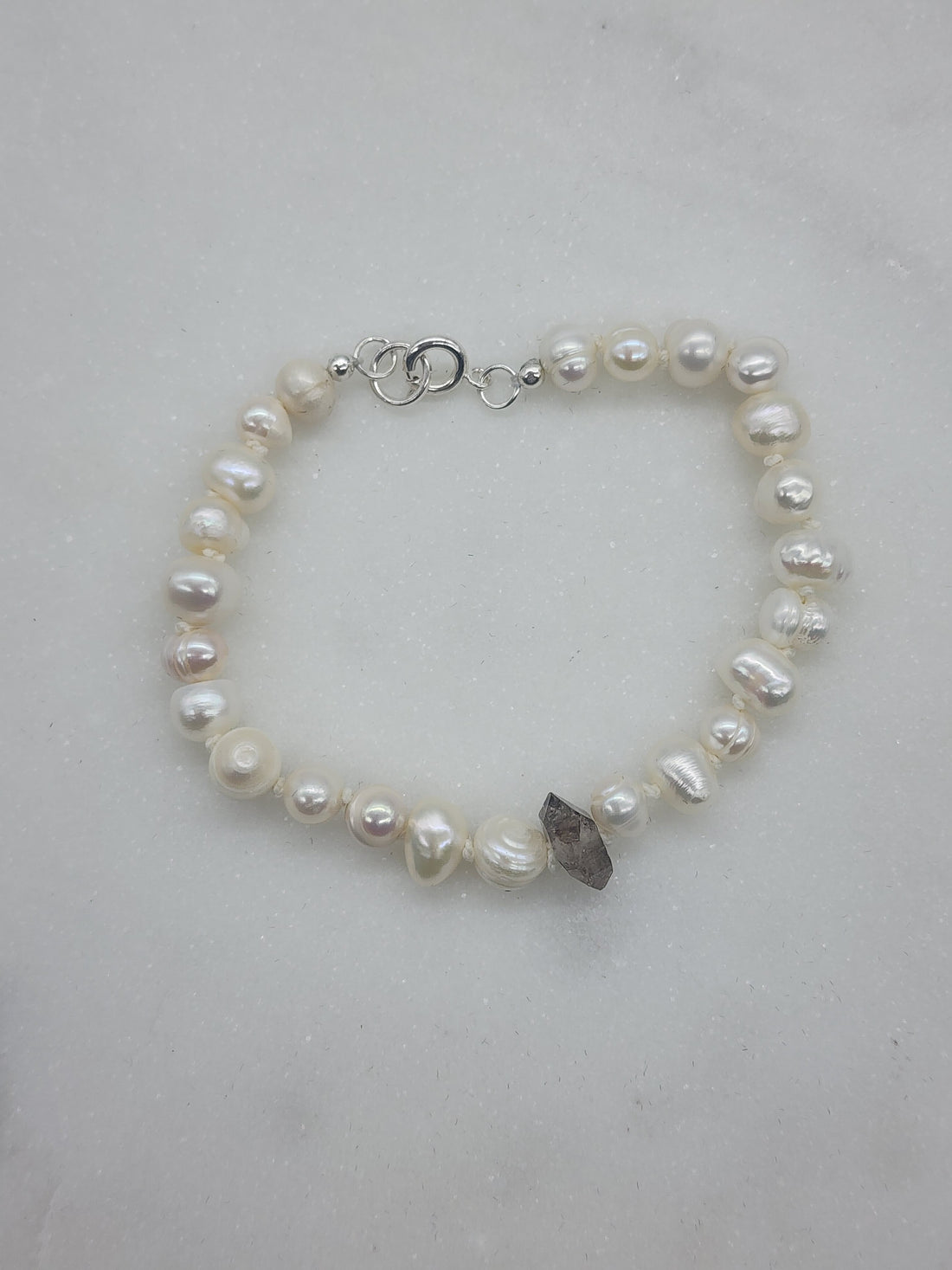 Hand-tied Pearl Bracelet with Herkimer Accent