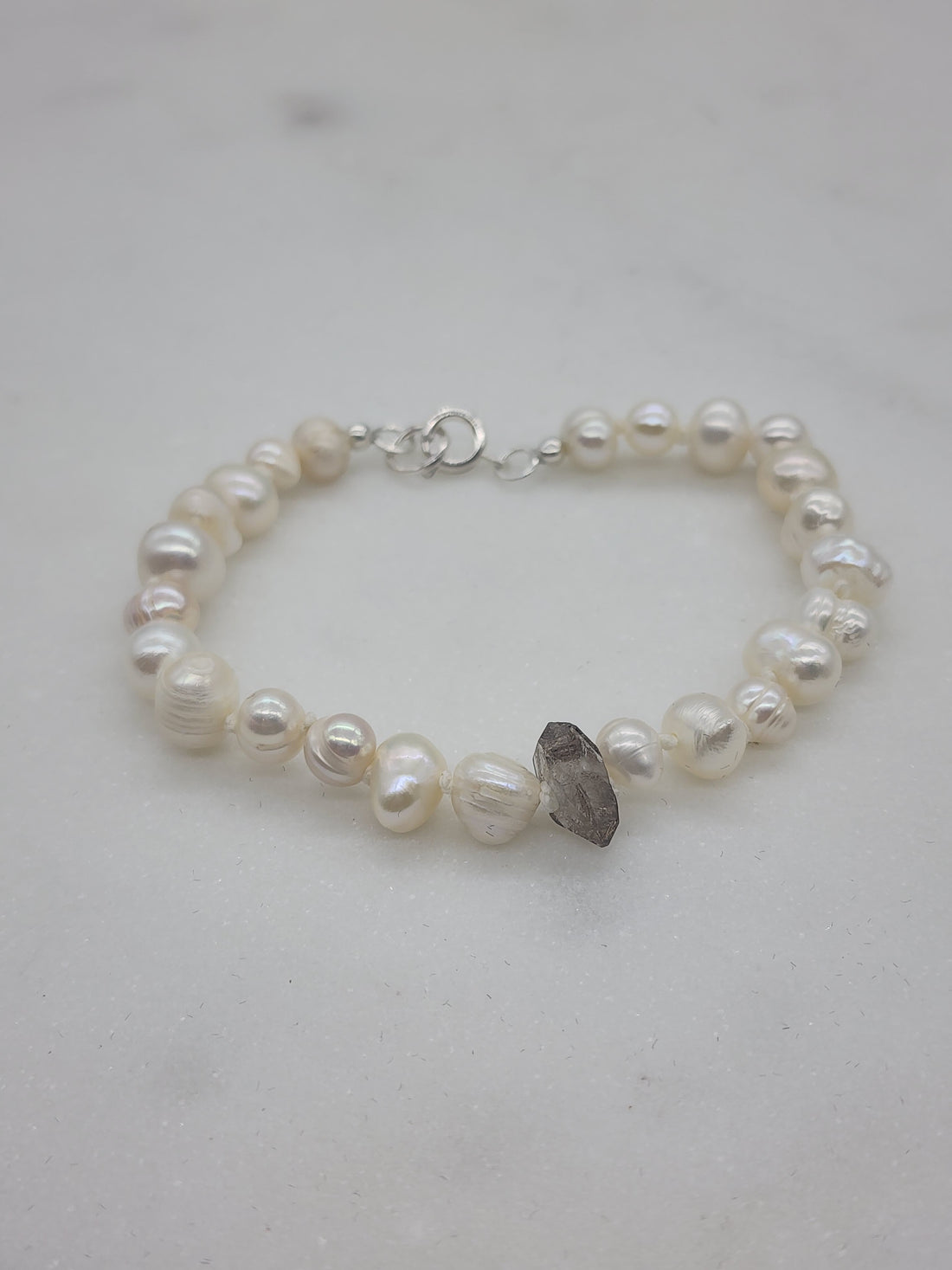 Hand-tied Pearl Bracelet with Herkimer Accent