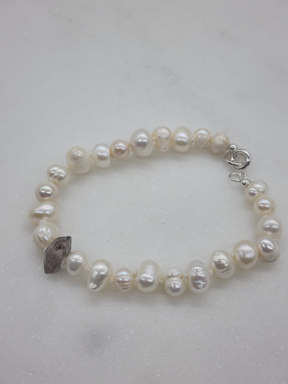 Hand-tied Pearl Bracelet with Herkimer Accent