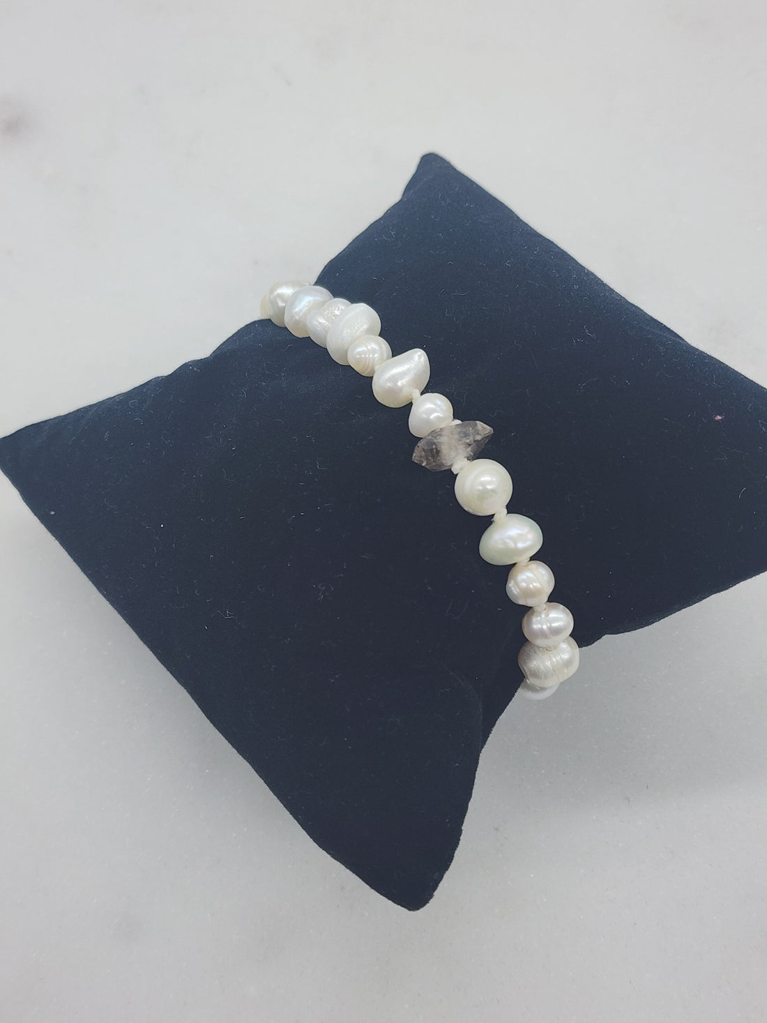 Hand-tied Pearl Bracelet with Herkimer Accent