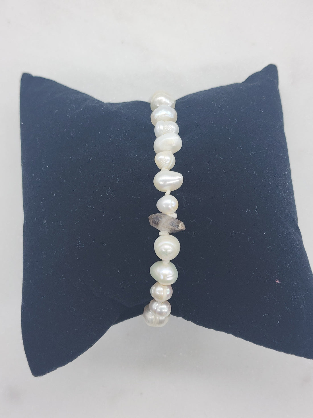 Hand-tied Pearl Bracelet with Herkimer Accent