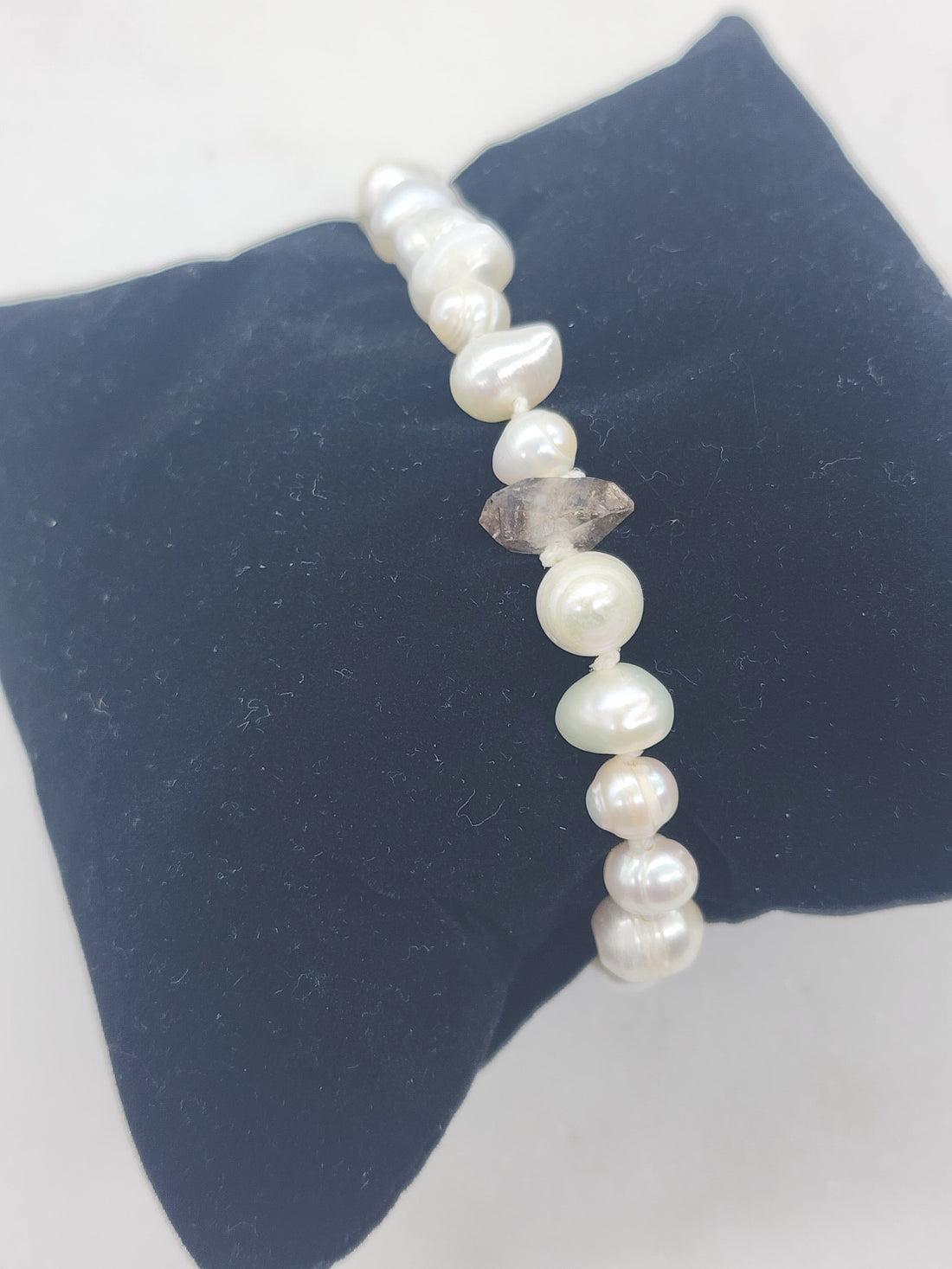 Hand-tied Pearl Bracelet with Herkimer Accent