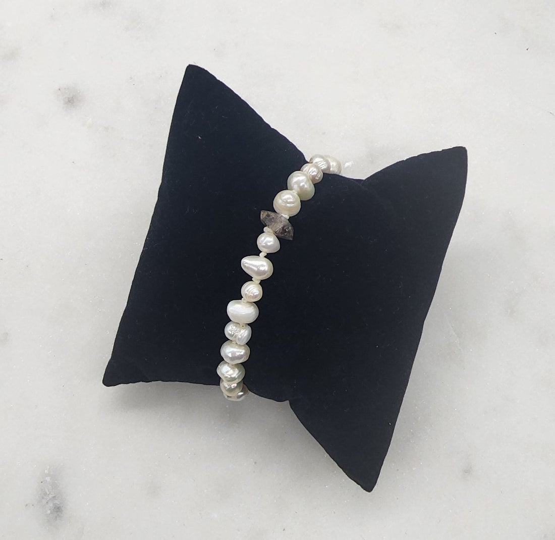 Hand-tied Pearl Bracelet with Herkimer Accent