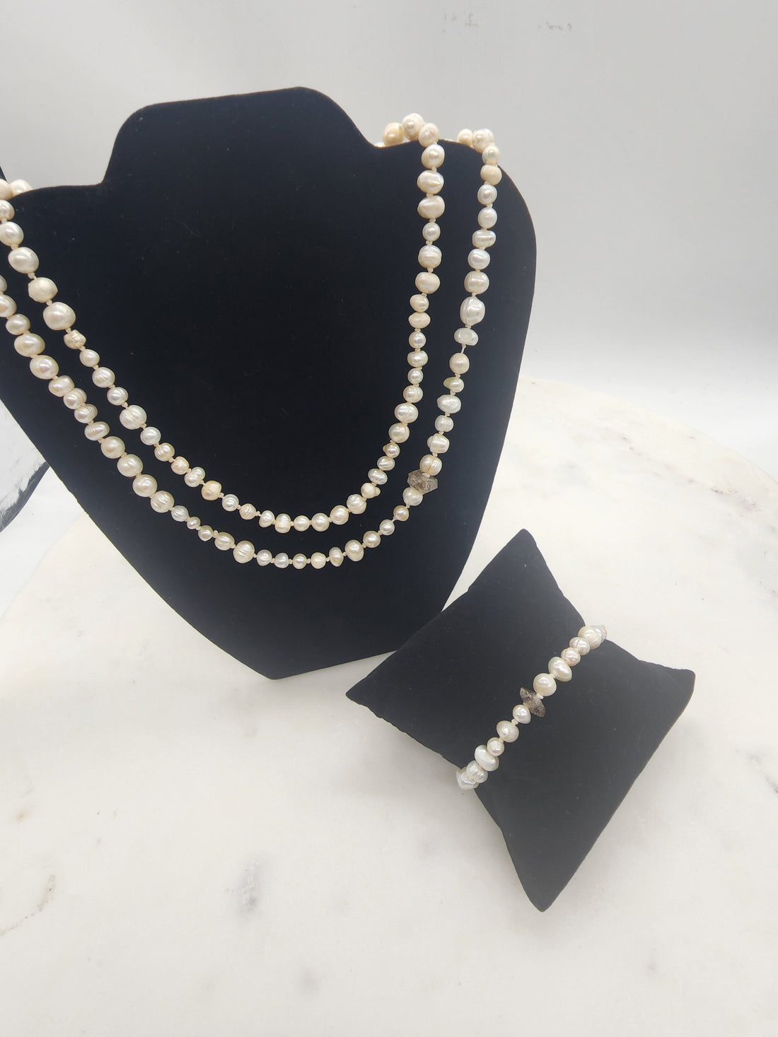 HandTied Pearl Necklace with Herkmier Diamond Accent