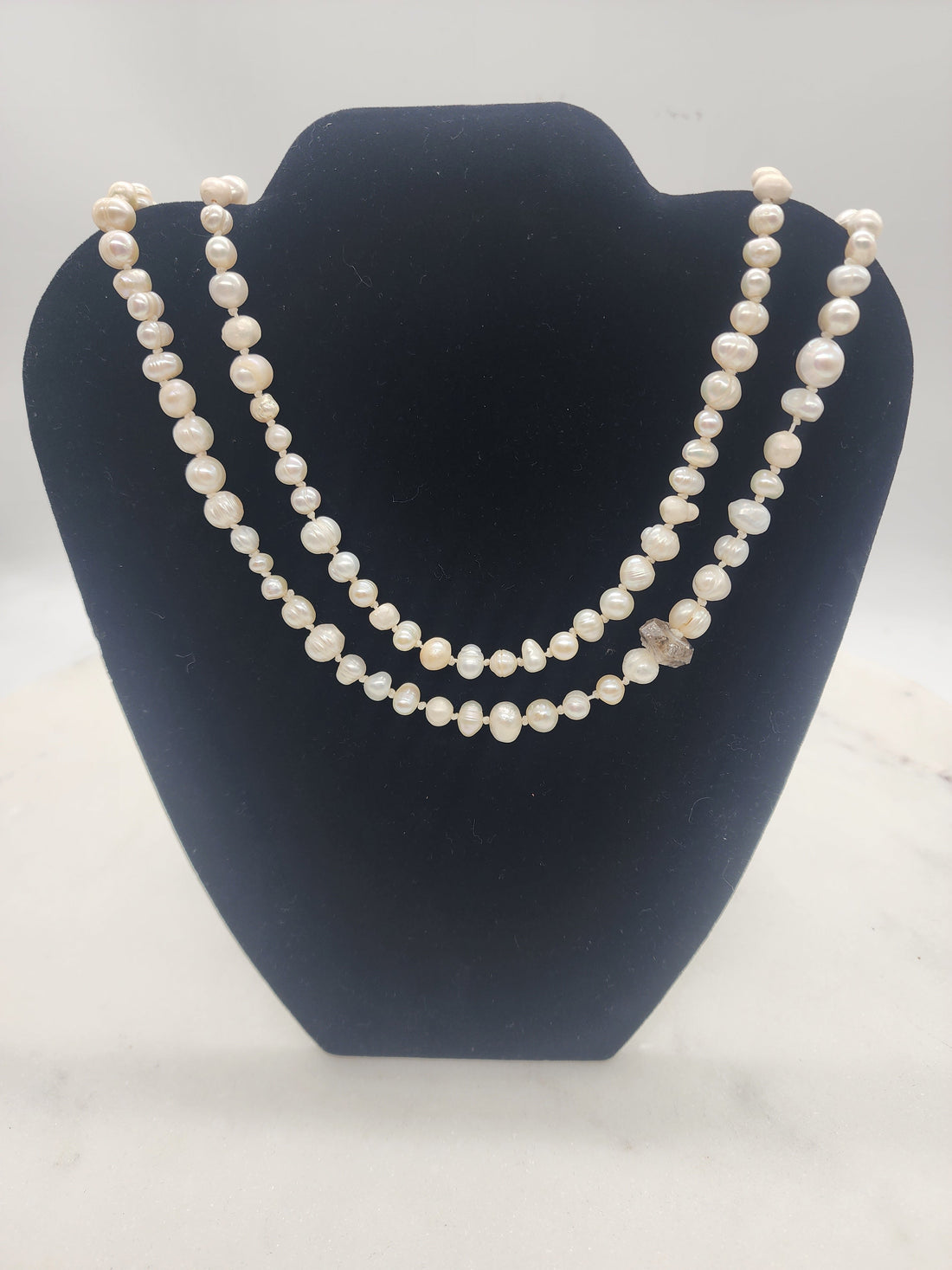 HandTied Pearl Necklace with Herkmier Diamond Accent