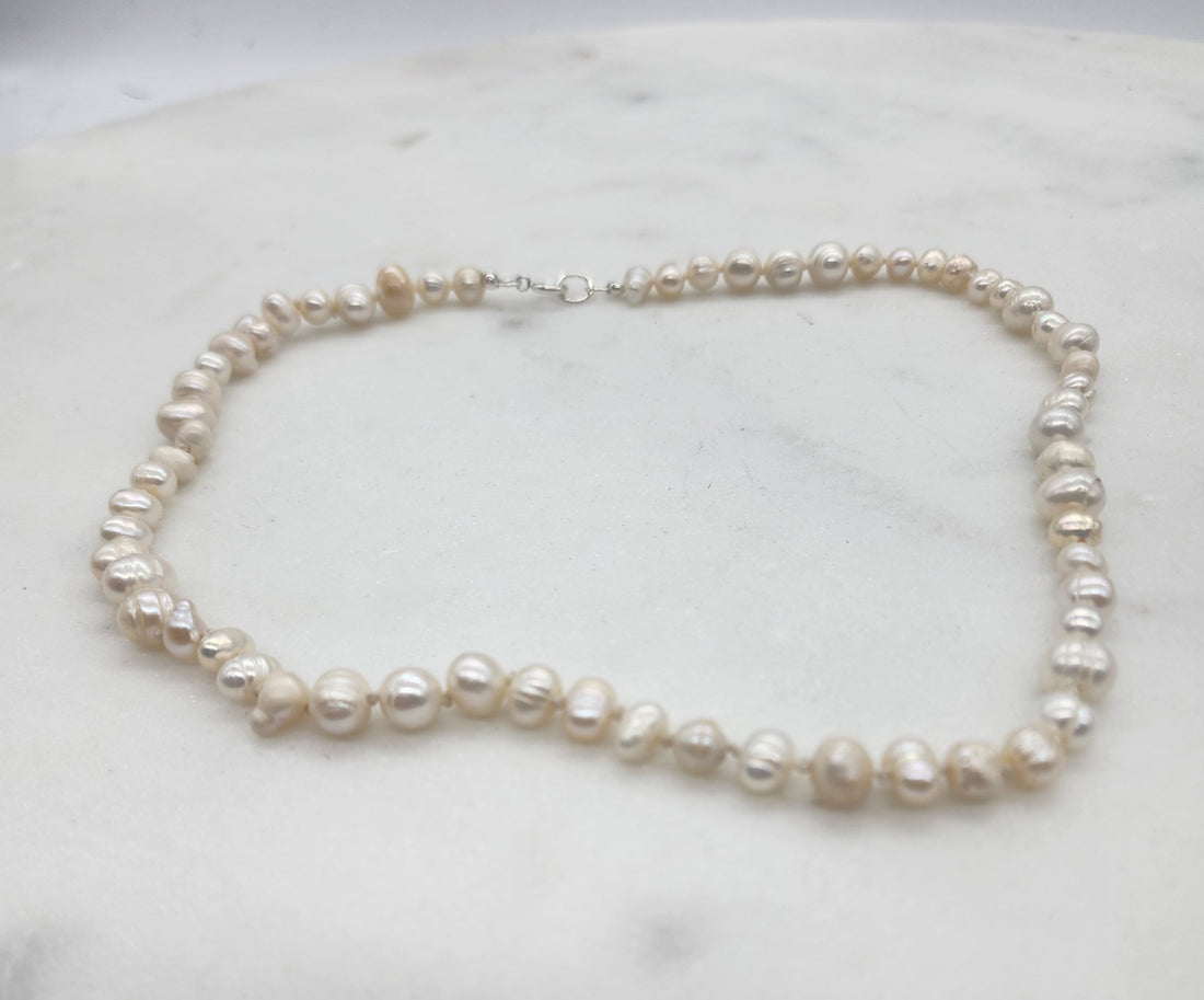 Single Strand Hand Tied Pearl Necklace 16