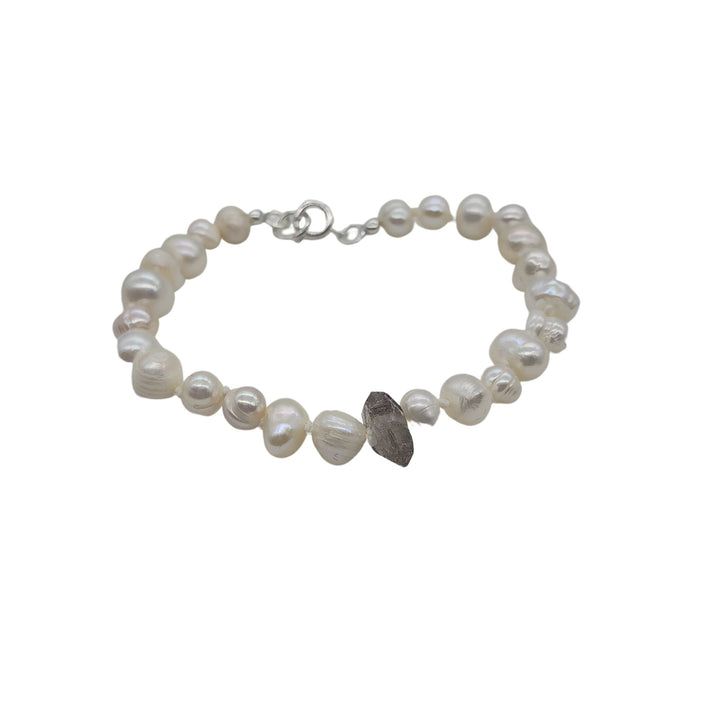 Hand-tied Pearl Bracelet with Herkimer Accent