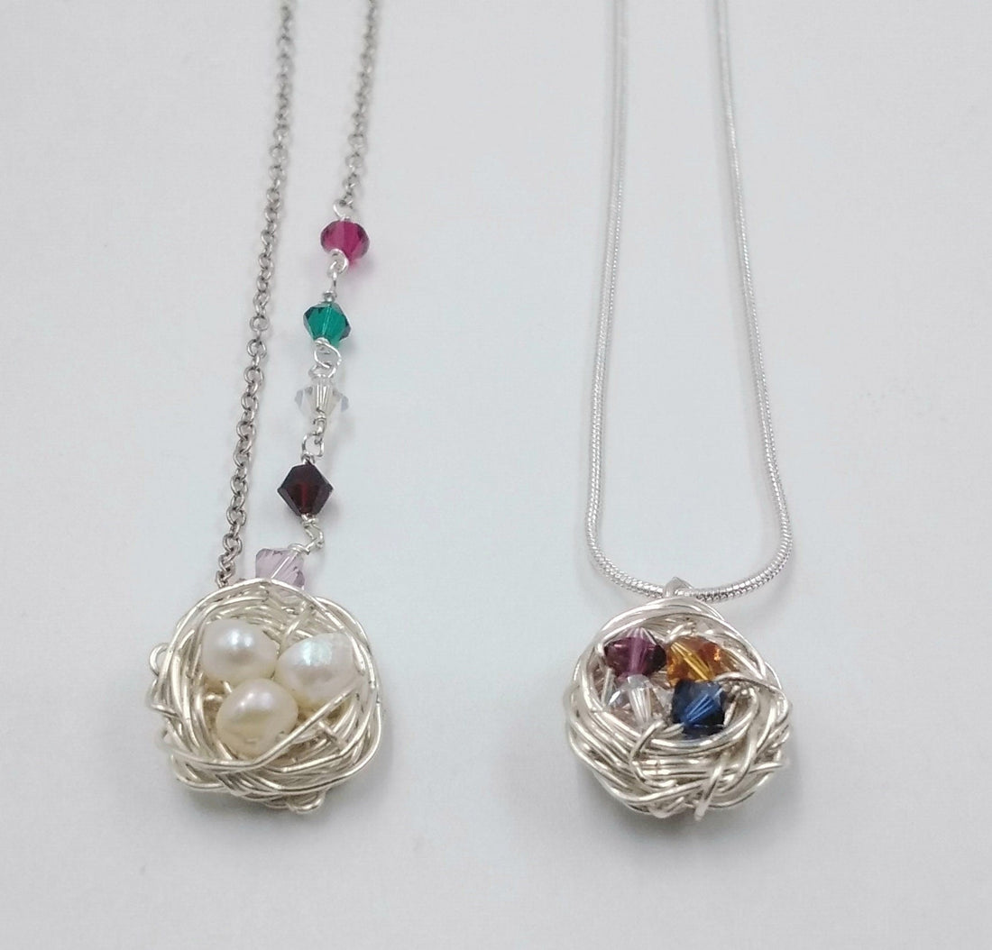 Mothers Day Pearl Nest Pendant with Family Birthstones