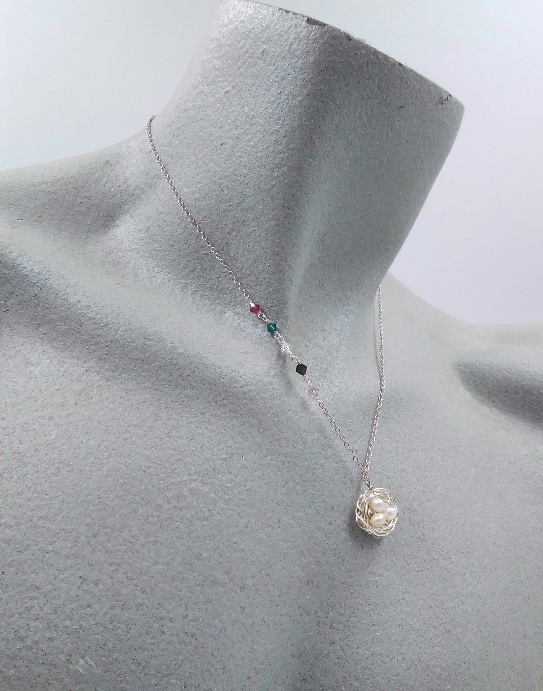 Mothers Day Pearl Nest Pendant with Family Birthstones