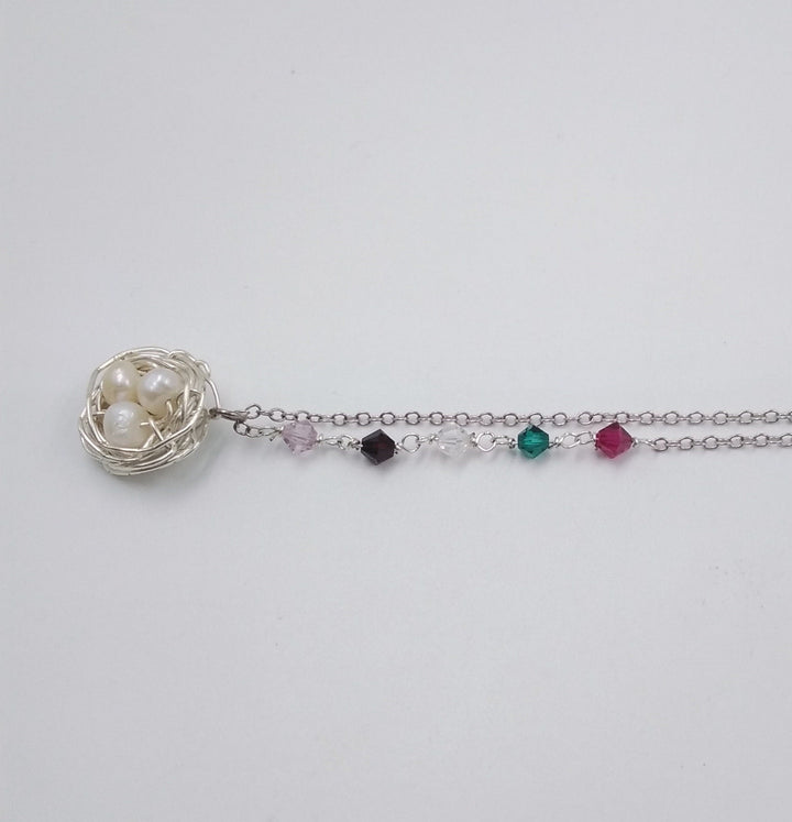 Mothers Day Pearl Nest Pendant with Family Birthstones